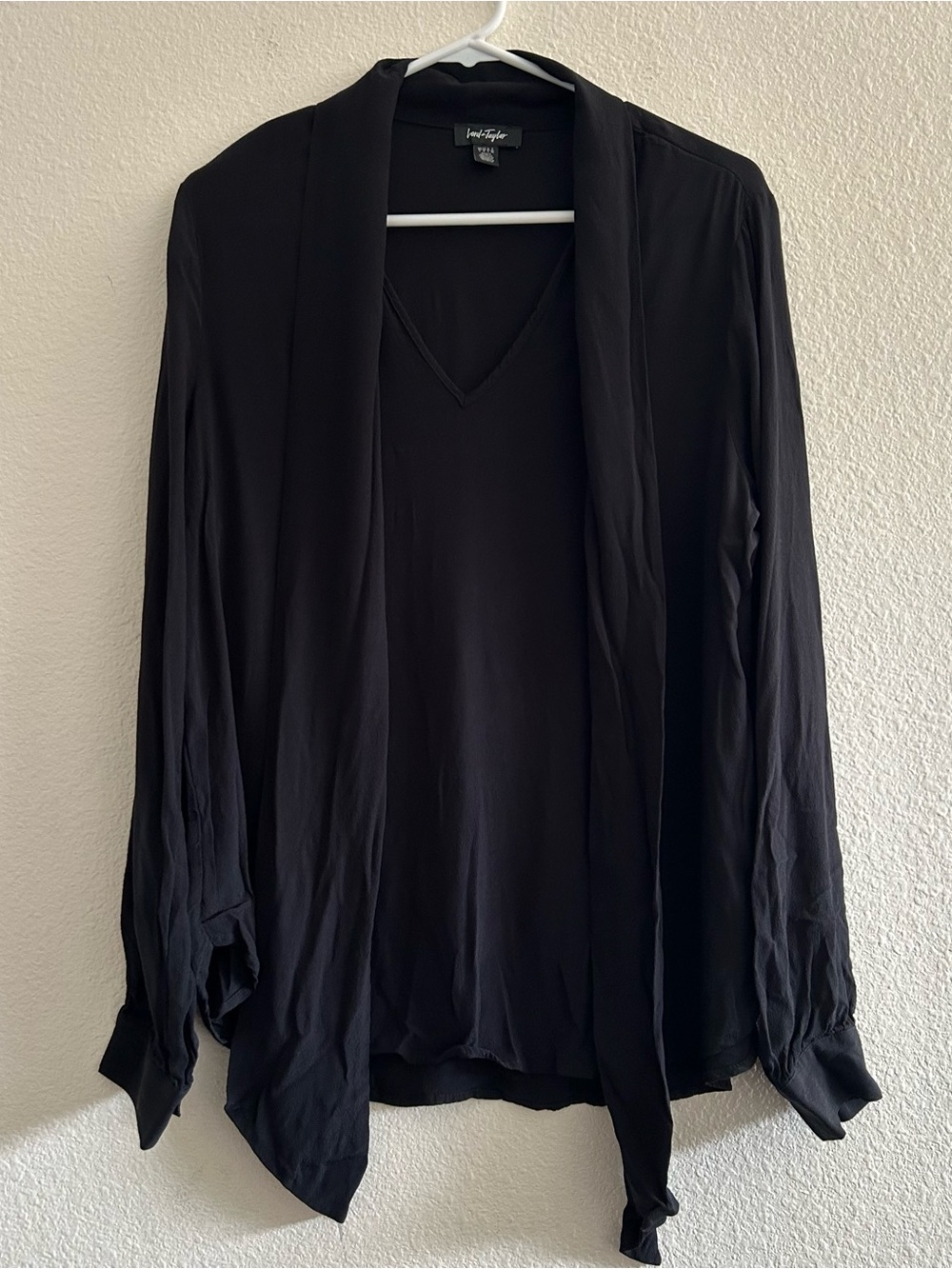 Lord & Taylor Black V-Neck Tie Front Women's Blouse